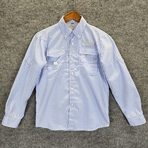 Properly Tied Shirt Youth Medium 10-12 Blue White Fishing Outdoor Long Sleeve